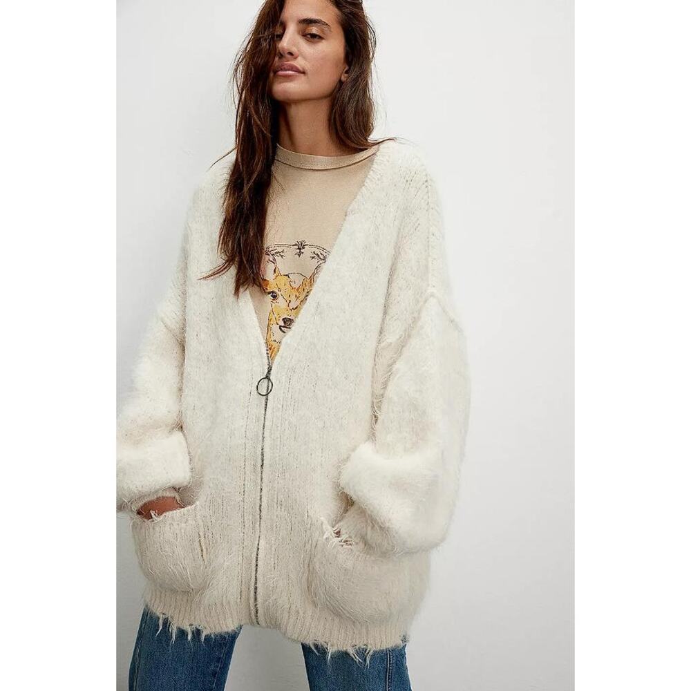 FREE PEOPLE Women's We The Free Teddy Cardi Size S In White Alyssum Combo